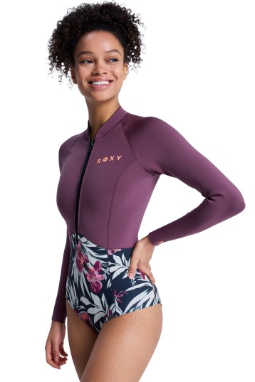 Roxy-Swell Natural 1mm Front Zip Longarm Shorty Combinaison néoprène